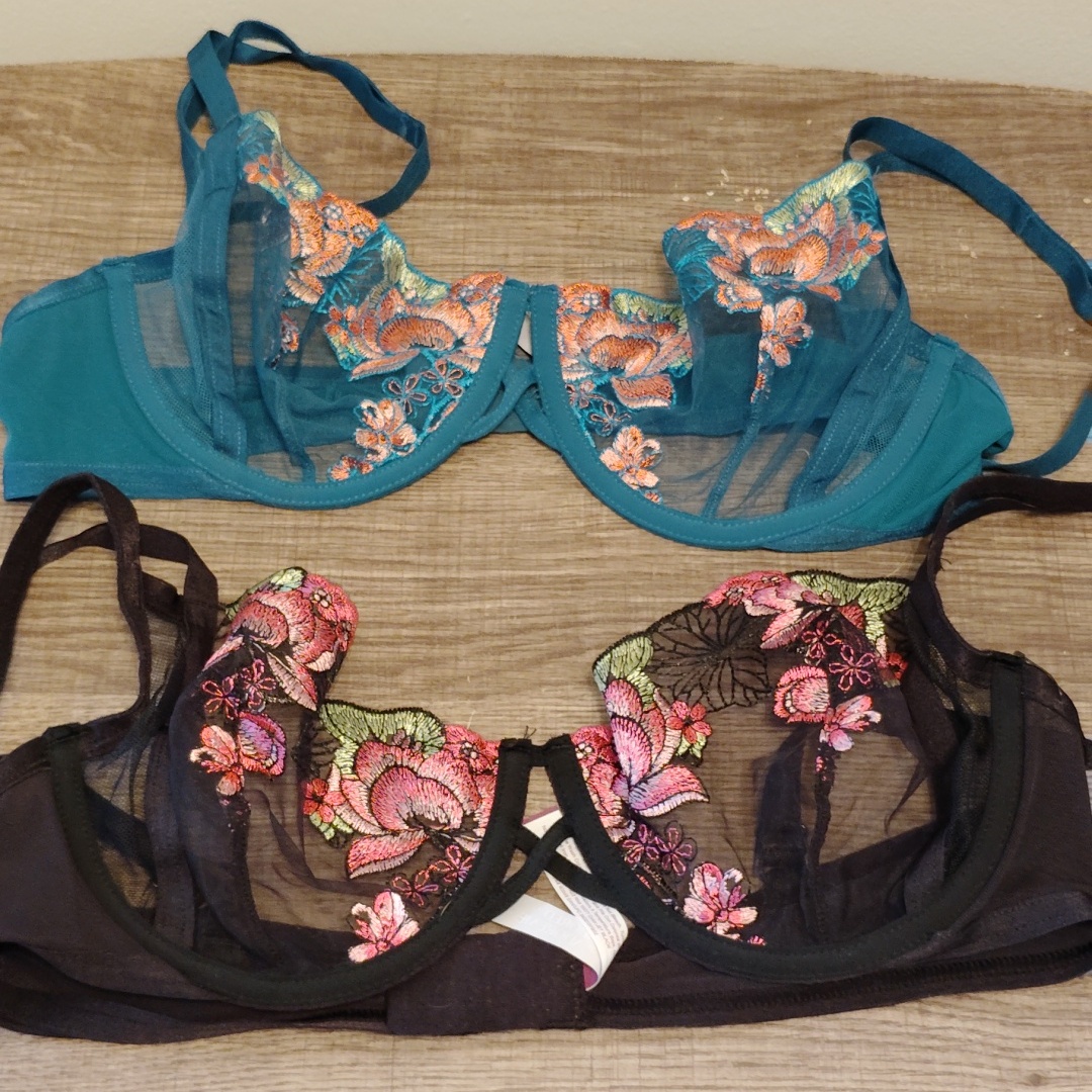Adored By Adore Me Floral Embroidered Bras - Teal And Black (2 Bras)